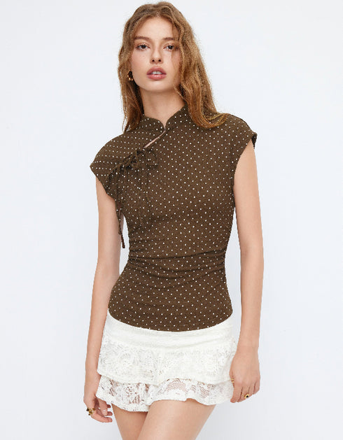 Polka Dot Side-Tie Fitted Top