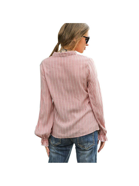 Striped V-Neck Loose Fit Long Sleeve Blouse