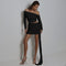New Oblique Shoulder Long-sleeved Top Slim-fit Pleated Ribbon Hip-wrapped Skirt Outfit