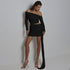New Oblique Shoulder Long-sleeved Top Slim-fit Pleated Ribbon Hip-wrapped Skirt Outfit
