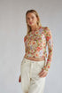 Floral Mesh Round Neck Long Sleeve Mesh Fashion Slim Top