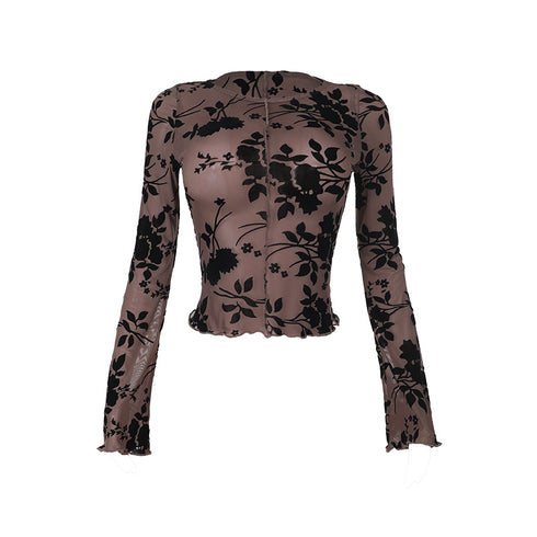 Women's Floral Print Crewneck Long Sleeve Top