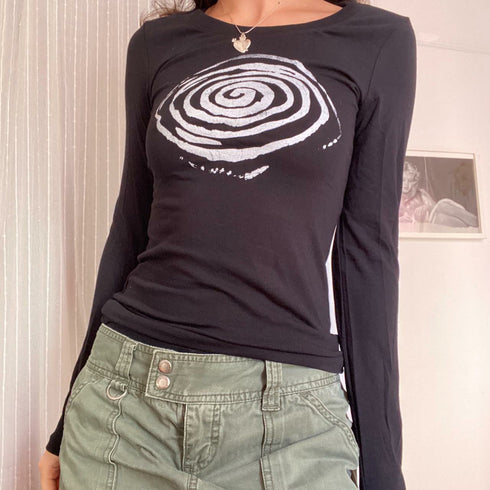 Printed Long Sleeve Slim-fitting Cool Casual Bottoming Top Women