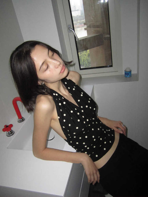 Polka Dot Halter Neck Sleeveless Crop Top