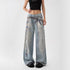 Women's American-style Retro 3D Printed Washed Wide-leg Pants