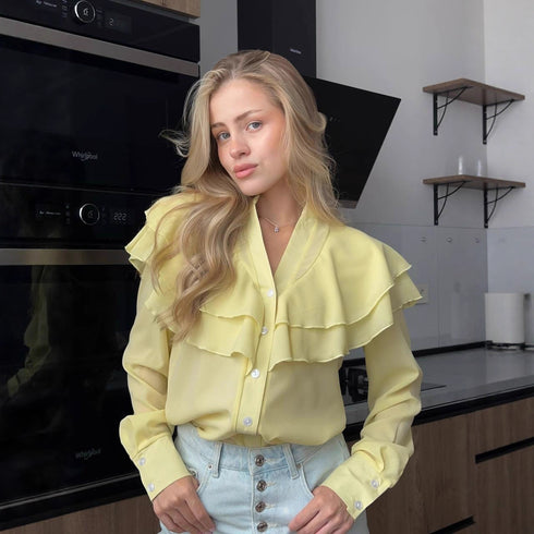 Casual Lotus Leaf V-neck Chiffon Temperament Shirt