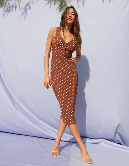 Polka Dot V-Neck Midi Sundress