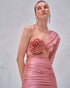 Pink Embroidered Oblique Shoulder Dress