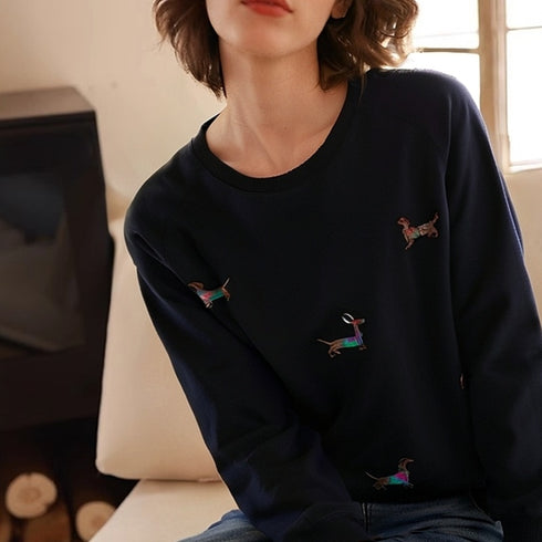 Embroidered Dog Oversized Fleece Sweatshirt