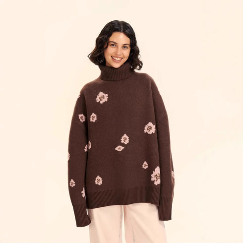 Women's Flower Jacquard Turtleneck Sweater