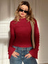 Asymmetric Turtleneck Top with Flared Long Sleeve
