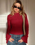 Asymmetric Turtleneck Top with Flared Long Sleeve