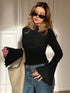 Asymmetric Turtleneck Top with Flared Long Sleeve