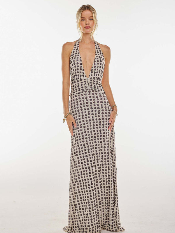 Women's Backless Slim Fit Printed Halter Dress