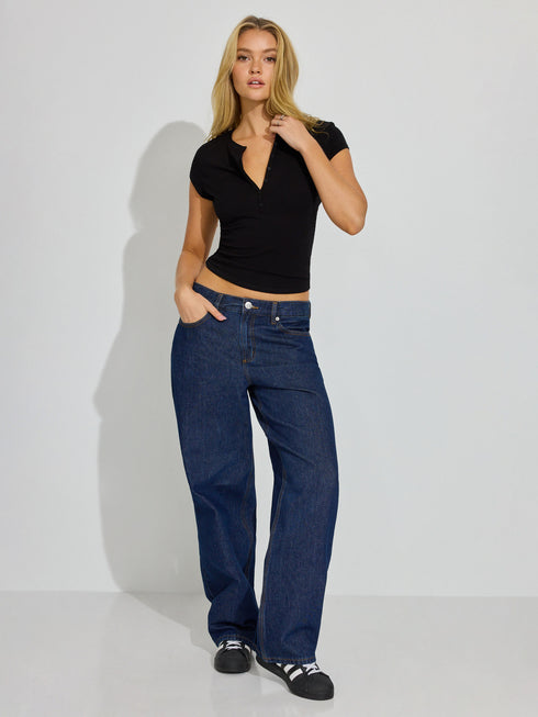 Solid Color Slim-fit Deep V Button Versatile Top