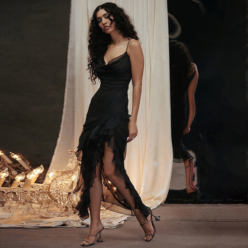 Black Backless Sling Maxi Dress