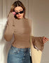 Asymmetric Turtleneck Top with Flared Long Sleeve