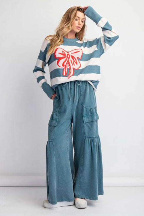 Women's Round Neck Pullover Long Sleeve Bowknot Sweater