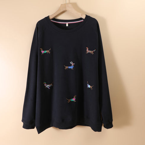 Embroidered Dog Oversized Fleece Sweatshirt