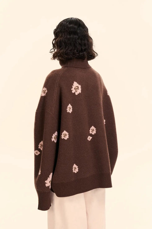 Women's Flower Jacquard Turtleneck Sweater
