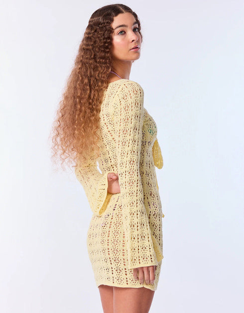 Crochet Tie-Front Cut-Out Mini Dress