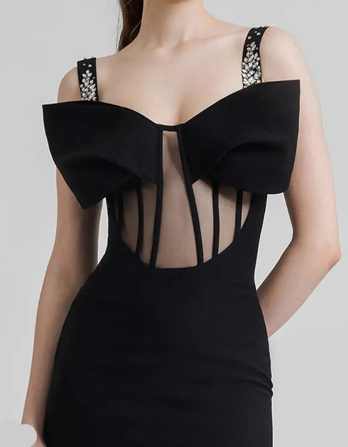 Black Studded Bow Long Dress