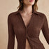 Slim Fit Textured Button-Up Long Sleeve Blouse