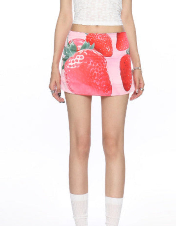 Strawberry Print Mini Skirt
