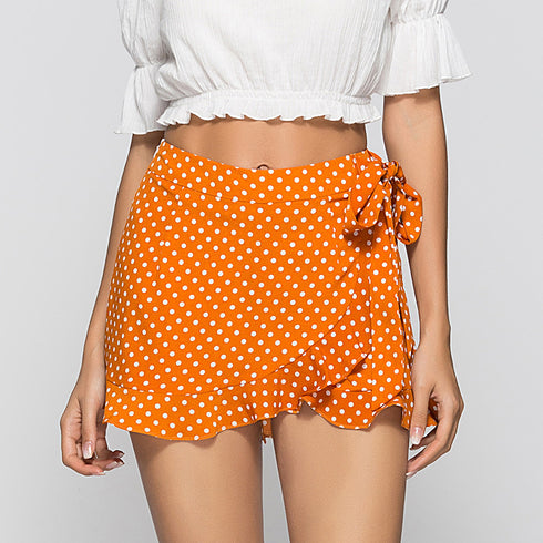 European And American Sexy Polka Dot Ruffled Waist Band Short Culottes