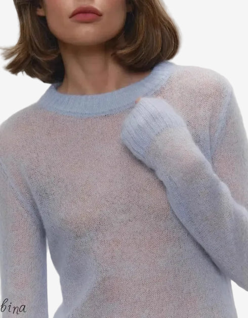 Candy Pastels Sheer Crew Neck Lightweight Knit Top