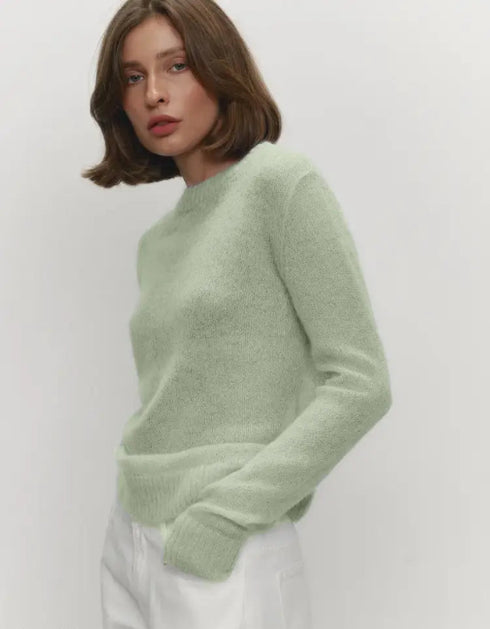 Candy Pastels Sheer Crew Neck Lightweight Knit Top Light Green / L