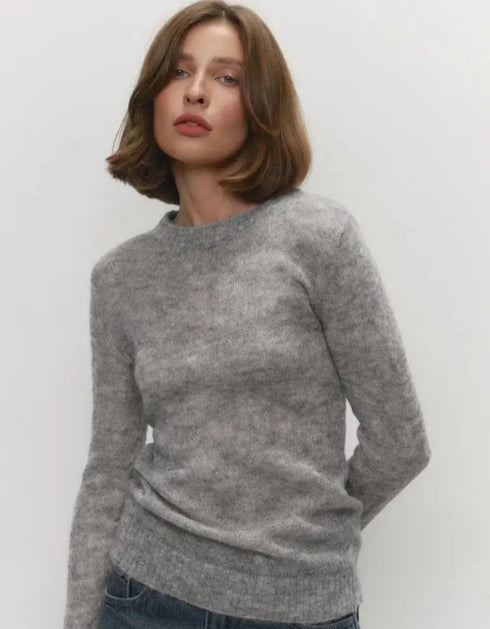 Candy Pastels Sheer Crew Neck Lightweight Knit Top Light Grey / L