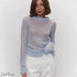 Candy Pastels Sheer Crew Neck Lightweight Knit Top Sky Blue / L