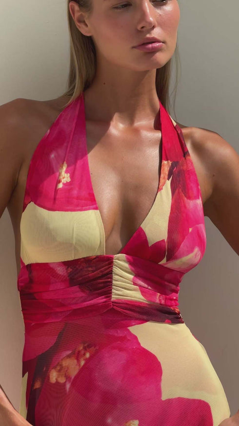 Women's Backless Slim Fit Printed Halter Dress