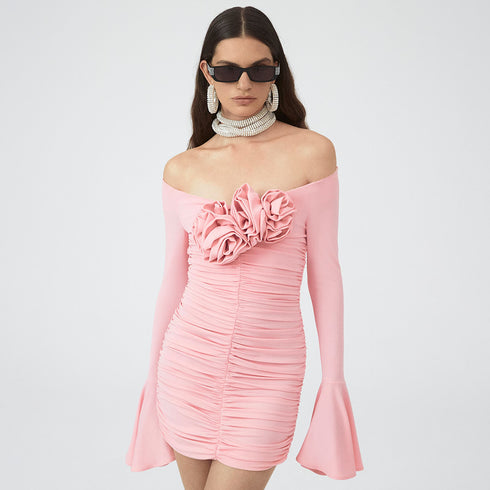 Bell Sleeve Floral Dress Pleating Tube Top Dress Method