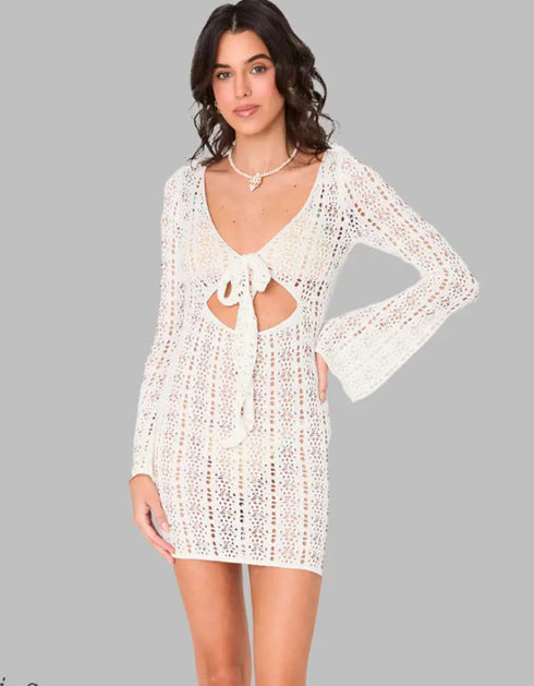 Crochet Chic Mini Dress – Hot Girl Style Hollow Out Summer Dress