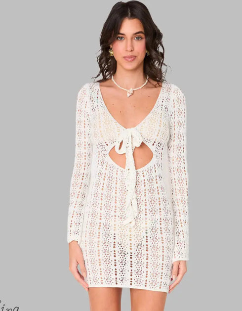 Crochet Chic Mini Dress – Hot Girl Style White / L Hollow Out Summer Dress