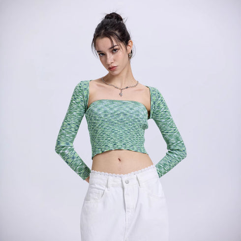 Short Sleeve Crop Top & Long Sleeve Overlay