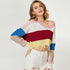 Color-block Striped Low-cut Deep V-neck Irregular Sweater Knit For Women