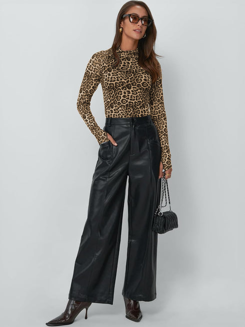 High Collar Long Sleeve Lace Floral Mesh