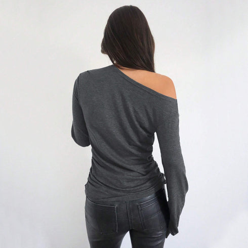 Asymmetrical Collar Long Sleeve Top