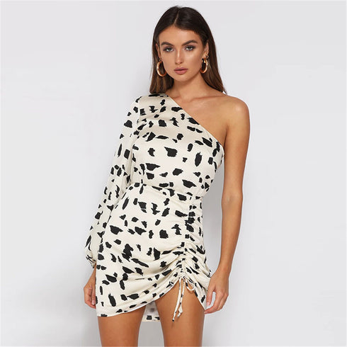 Cow Print One-Shoulder Mini Dress