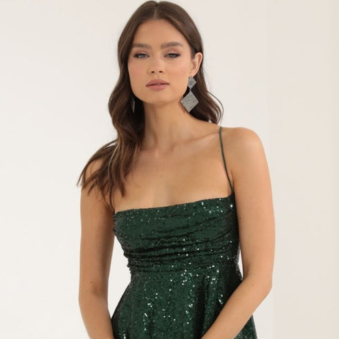 Sexy Strappy Sequin Bow Contrast-color Dress For Women