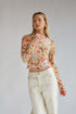 Floral Mesh Round Neck Long Sleeve Mesh Fashion Slim Top