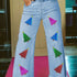 Colorful Sequined Christmas Tree Pattern Stitching Edging Three-quarter Length Wide Leg Jeans