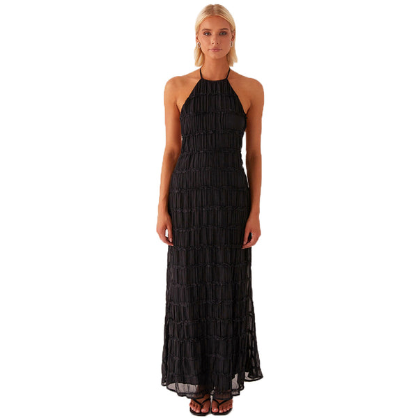 Backless Pleated Lace-up Long Dress