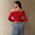 European And American Slanted Collar Sweet And Spicy Style T-shirt Autumn And Winter Crop Top Design, Short Red Top For Women