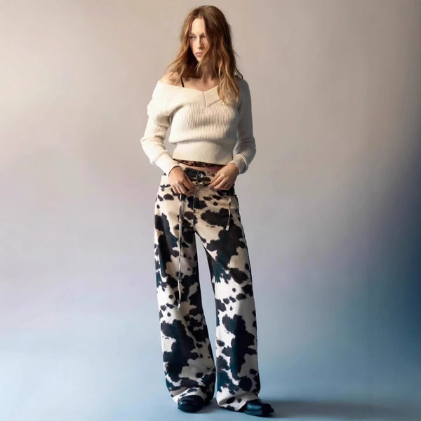 Cow Print Straight Jeans