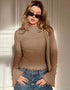 Asymmetric Turtleneck Top with Flared Long Sleeve