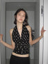 Polka Dot Halter Neck Sleeveless Crop Top